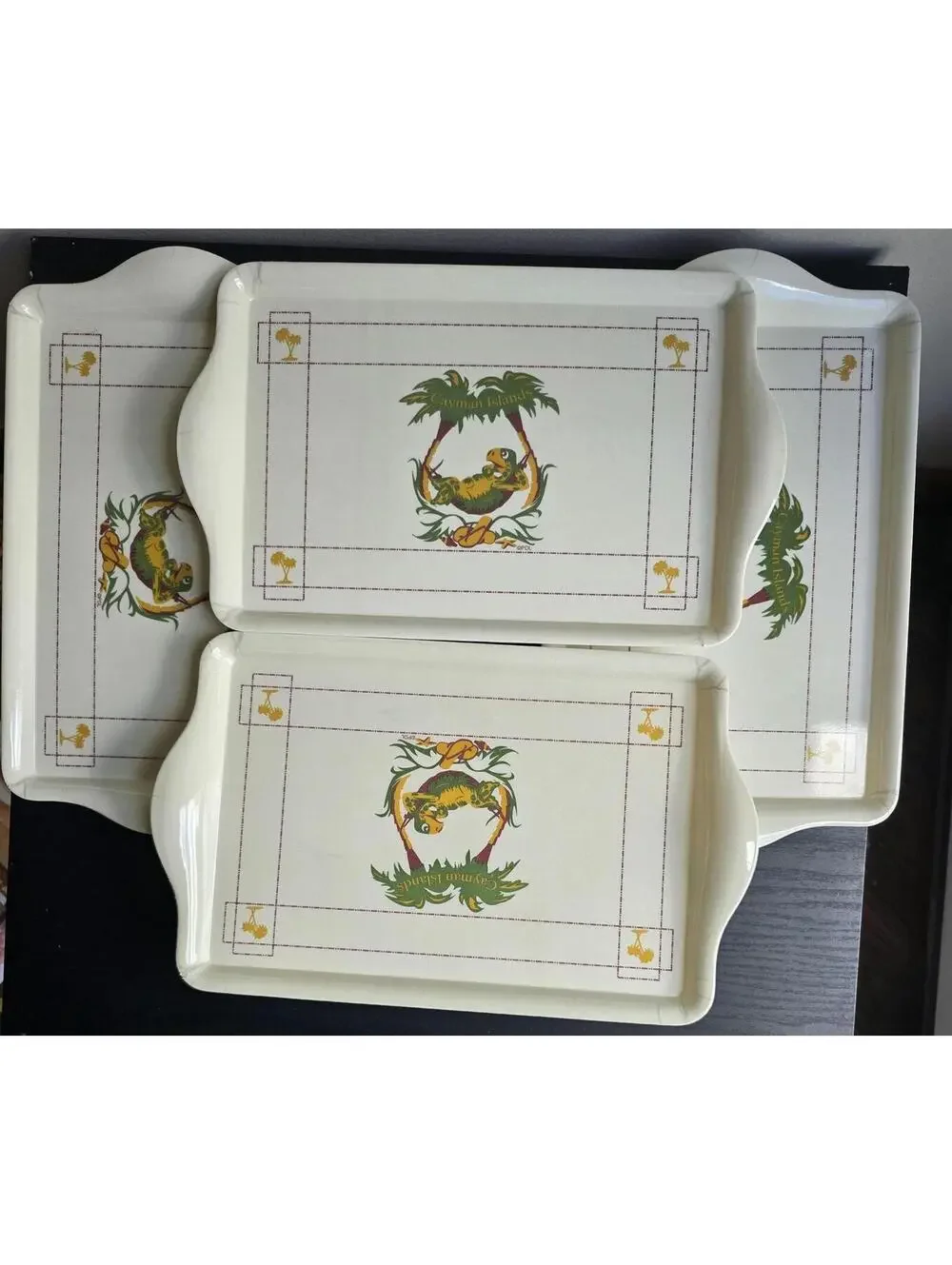 Set of 4 Vintage Cayman Islands PDL Plastic Serving Trays with Sir Turtle Design